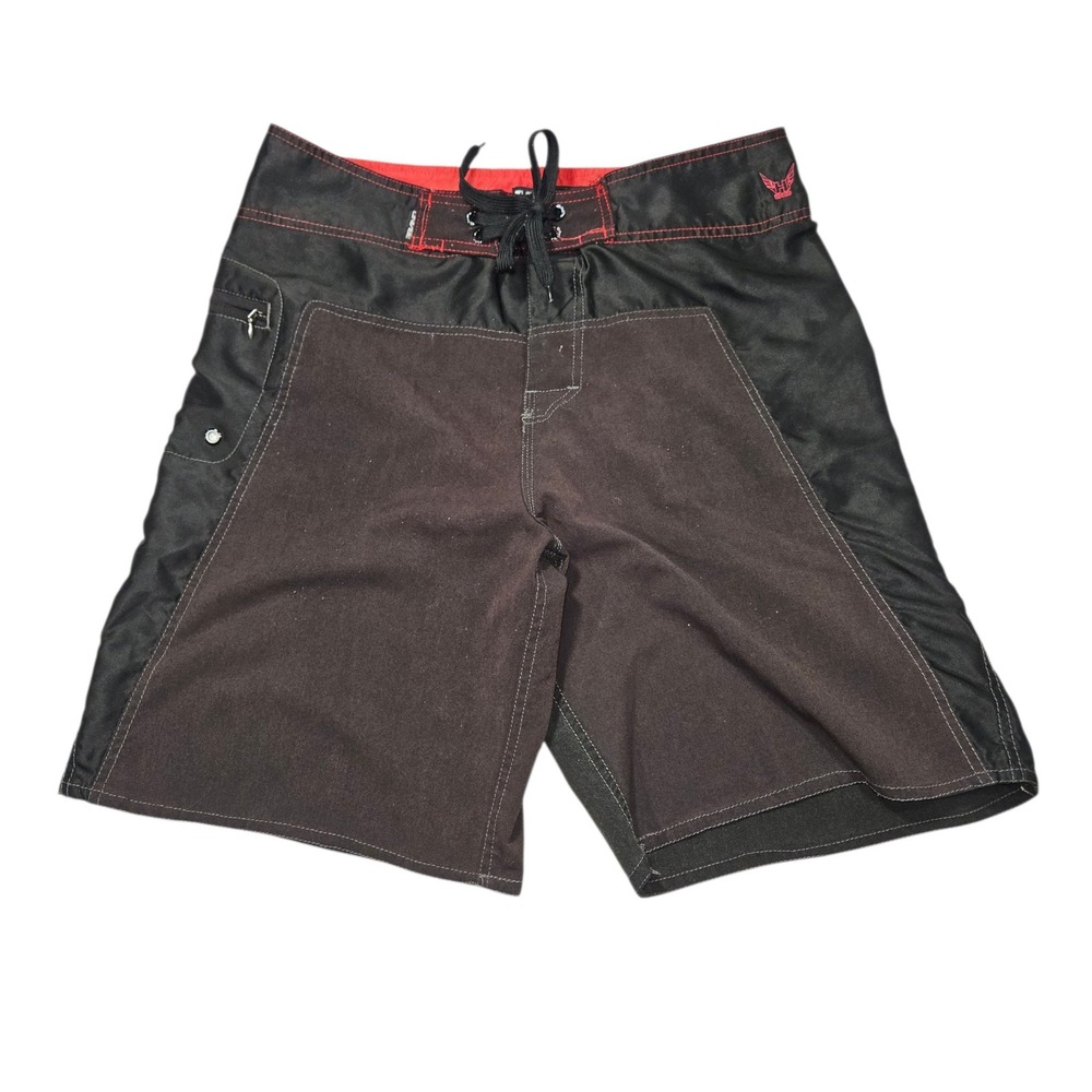 Univibe VTG 2010 Contrast Stitch Board Shorts Black Red Sz 32